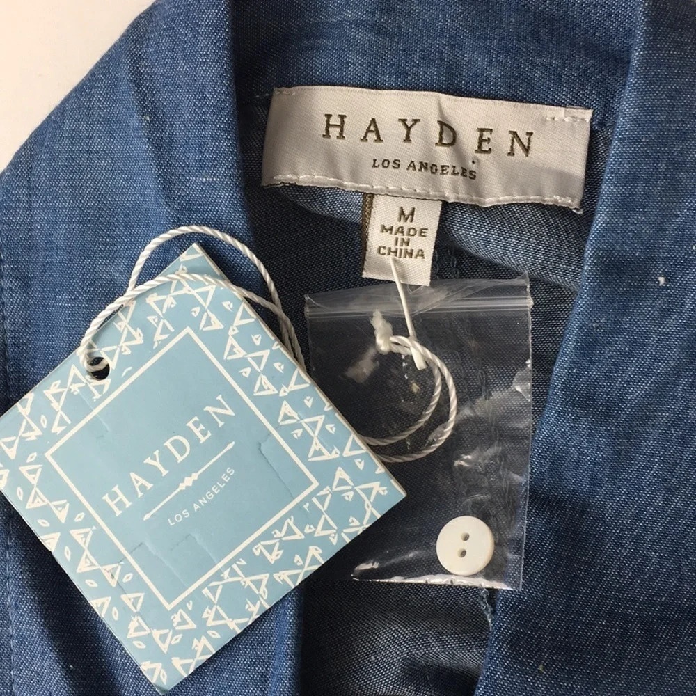 Hayden Blue Chambray‎ Button Down Tie-Waist Shirt M - Picture 6 of 10